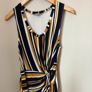 Allison Joy Navy and Gold Stripped Faux Wrap Dress